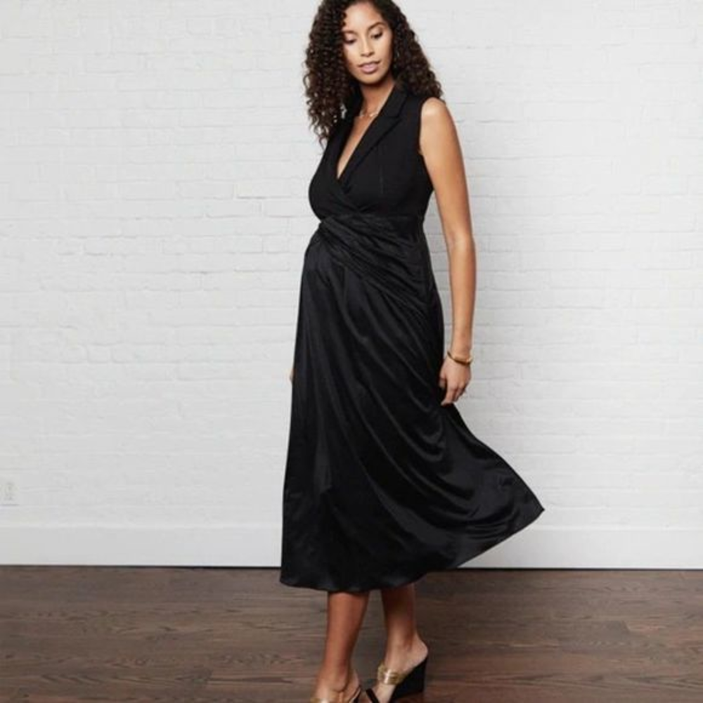 NWOT EMILIA GEORGE "Meghan Dress" Black Criss Cross Front‎ Maternity Dress (M)